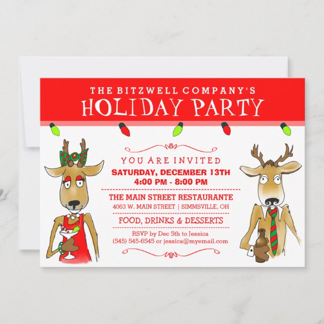 Reindeer de fête des Fêtes avec Invitation de bois (Devant)
