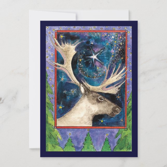 Reindeer de Noël à la nuit avec une invitation éto (Devant)
