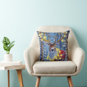 Reindeer Decorated for the Holidays Throw Pillow