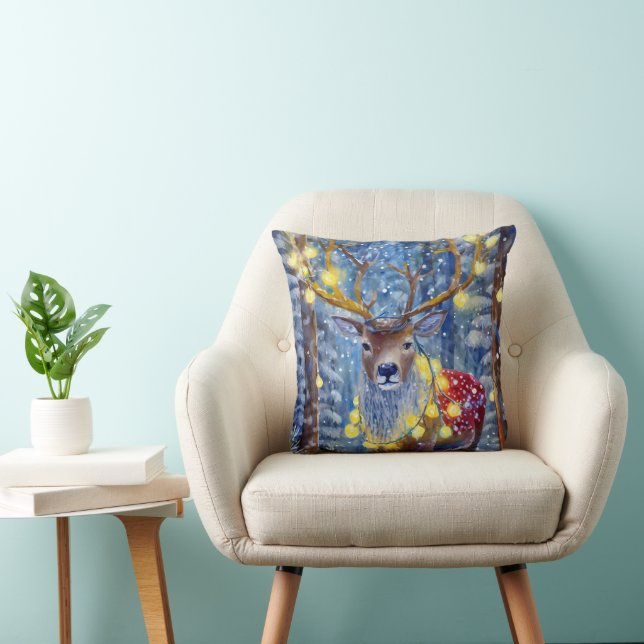 Reindeer Decorated for the Holidays Throw Pillow (Chair)