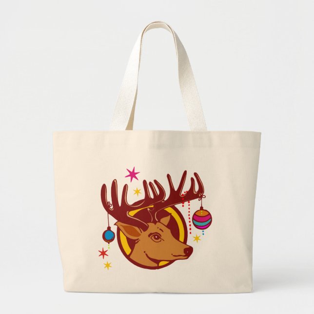Reindeer / Deer / Christmas Large Tote Bag (Front)