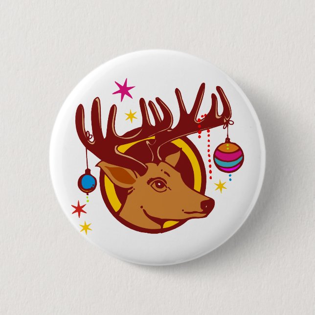 Reindeer / Deer / Christmas + your text & backgr. 2 Inch Round Button (Front)
