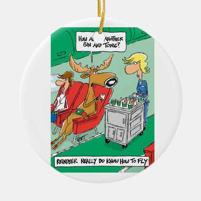 Reindeer DO know how to fly! Ceramic Ornament (Front)