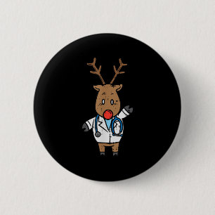 Reindeer Doctor Nurse Stethoscope Medical Christma 2 Inch Round Button
