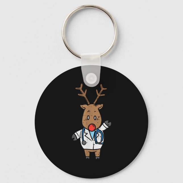 Reindeer Doctor Nurse Stethoscope Medical Christma Keychain (Front)