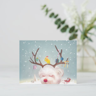 Reindeer Dog with Christmas Ornaments Announcement Postcard