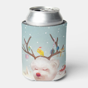 Reindeer Dog with Christmas Ornaments Can Cooler