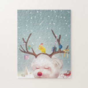 Reindeer Dog with Christmas Ornaments Jigsaw Puzzle