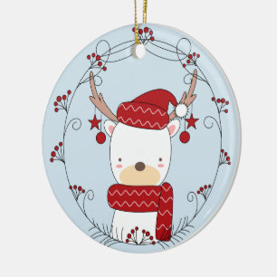 Reindeer Doodle Custom Photo Ceramic Ornament
