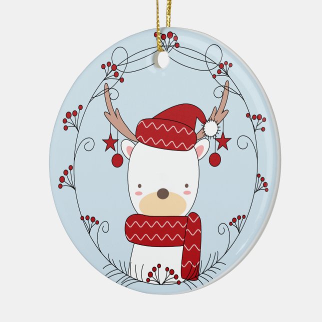 Reindeer Doodle Custom Photo Ceramic Ornament (Left)