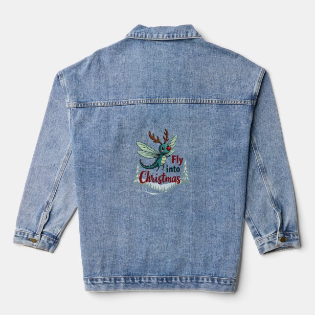 Reindeer Dragonfly Denim Jacket (Back)