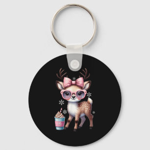 Reindeer Drinking Hot Chocolate Bougie Women Girls Keychain