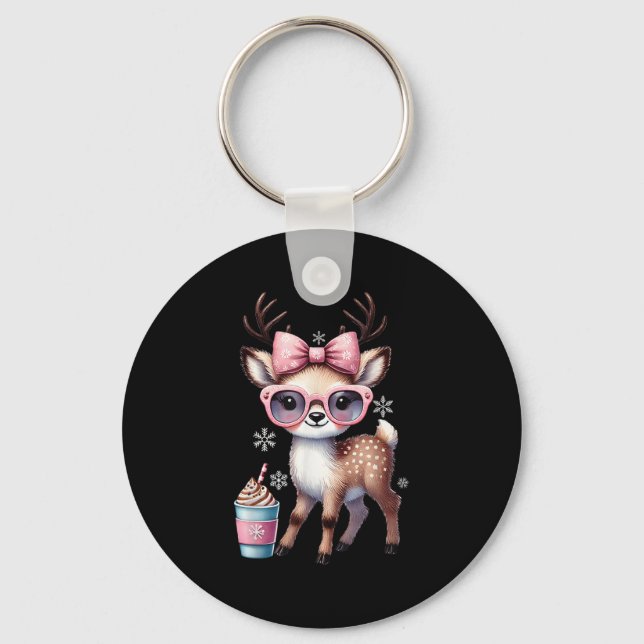 Reindeer Drinking Hot Chocolate Bougie Women Girls Keychain (Front)