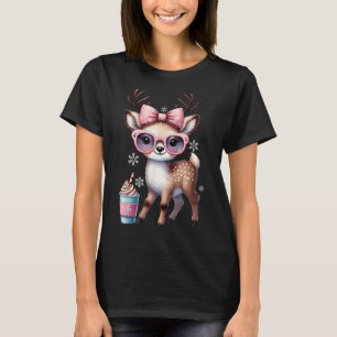 Reindeer Drinking Hot Chocolate Bougie Women Girls T-Shirt