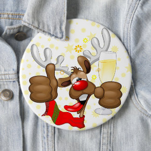 Reindeer Drunk Funny Christmas Character 6 Inch Round Button