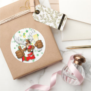 Reindeer Drunk Funny Christmas Character Classic Round Sticker