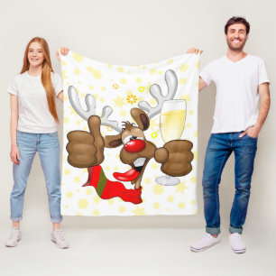 Reindeer Drunk Funny Christmas Character Fleece Blanket