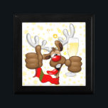 Reindeer Drunk Funny Christmas Character Gift Box<br><div class="desc">Funny Christmas Reindeer Cartoon Character,  Looking really Drunk and groggy,  after the Party,  with still a Glass with Champagne on its paw and with thumb up. Original Vector Graphic Art Copyright BluedarkArt TheChameleonArt.</div>