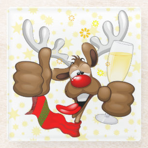 Reindeer Drunk Funny Christmas Character Glass Coaster