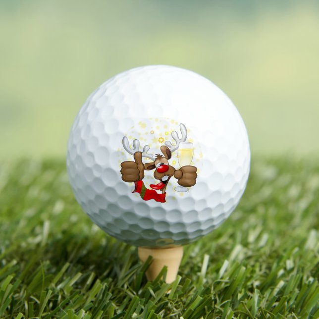 Reindeer Drunk Funny Christmas Character Golf Balls (Insitu Tee)