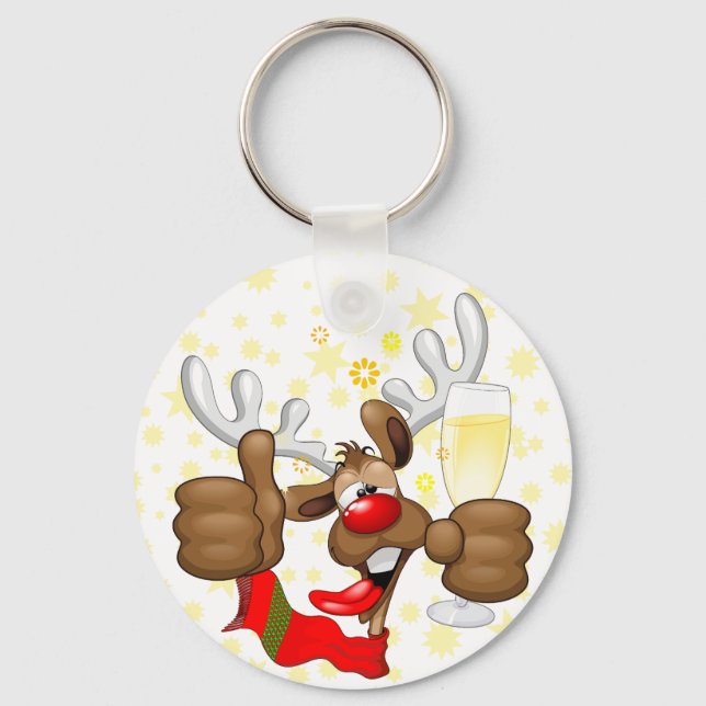 Reindeer Drunk Funny Christmas Character Keychain (Front)