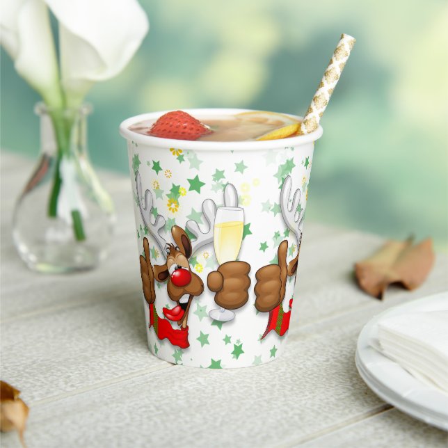Reindeer Drunk Funny Christmas Character Paper Cups (Insitu)