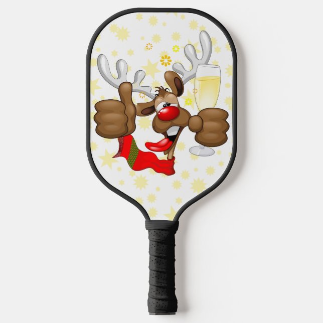 Reindeer Drunk Funny Christmas Character Pickleball Paddle (Front)