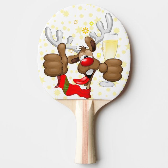 Reindeer Drunk Funny Christmas Character Ping Pong Paddle (Front)