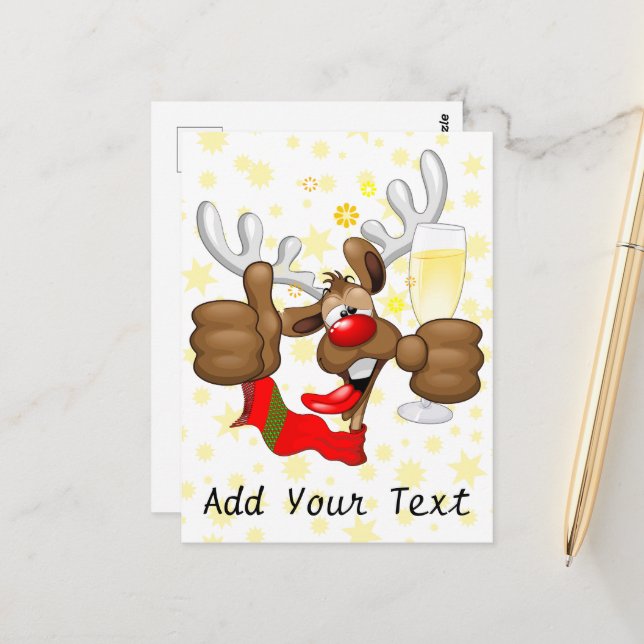 Reindeer Drunk Funny Christmas Character Postcard (Front/Back In Situ)
