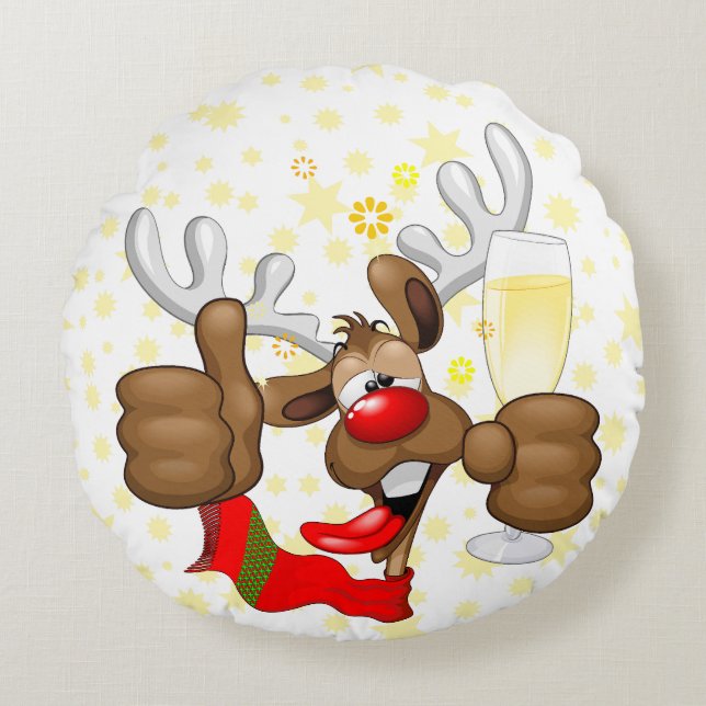 Reindeer Drunk Funny Christmas Character Round Pillow (Front)