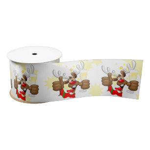 Reindeer Drunk Funny Christmas Character Satin Ribbon