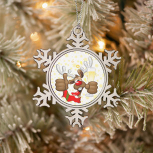 Reindeer Drunk Funny Christmas Character Snowflake Pewter Christmas Ornament