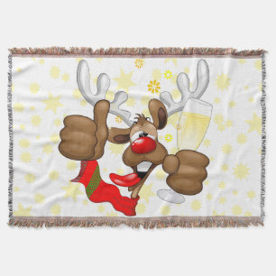 Reindeer Drunk Funny Christmas Character Throw Blanket