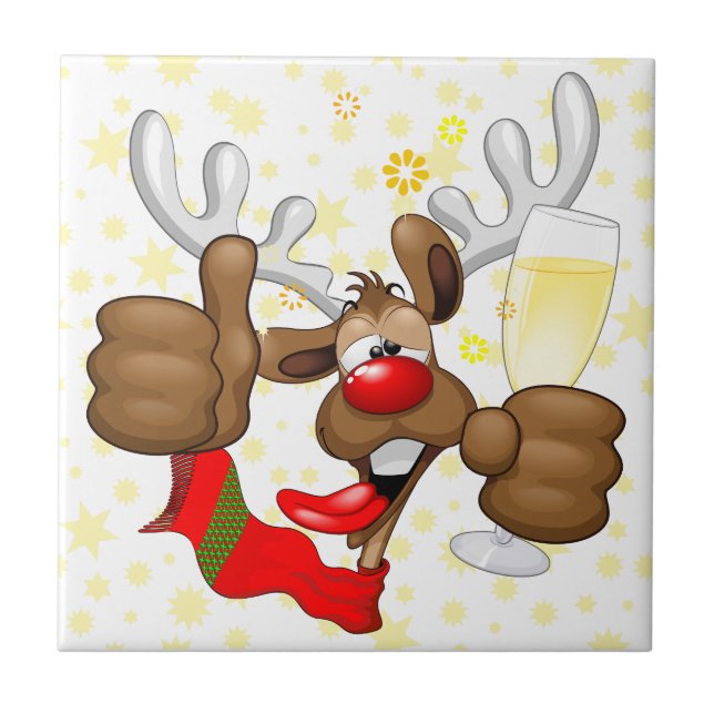 Reindeer Drunk Funny Christmas Character Tile (Front)