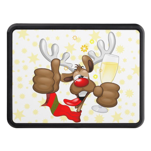 Reindeer Drunk Funny Christmas Character Trailer Hitch Cover (Front)