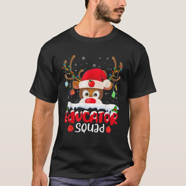 Reindeer Educator Squad Christmas School Matching  T-Shirt (Front)