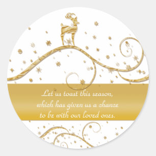 Reindeer elegant gold festive greeting classic round sticker