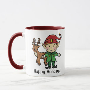 Reindeer & Elf Happy Holidays Mug