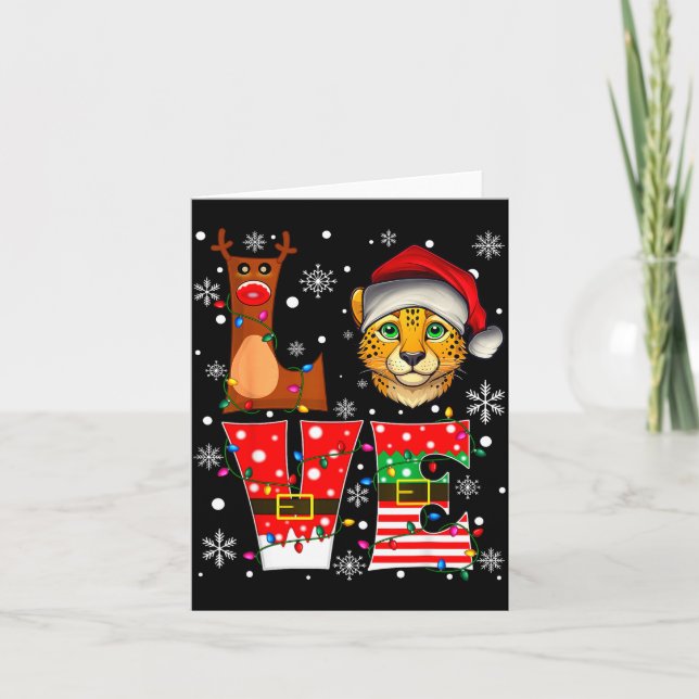 Reindeer Elf Santa Hat Love Cheetah Animal Xmas  Card (Front)