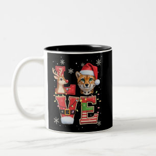 Reindeer ELF Santa Hat Love Cheetah Animal Xmas  Two-Tone Coffee Mug