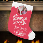 Reindeer Express from Santa Name & Photo Red Large Christmas Stocking<br><div class="desc">Add a special magical touch to your little one's gift from Santa Claus with a custom red and white holiday stocking from reindeer express! This personalized Christmas design also offers the ability to add the name of your kid and a photo,  too.</div>