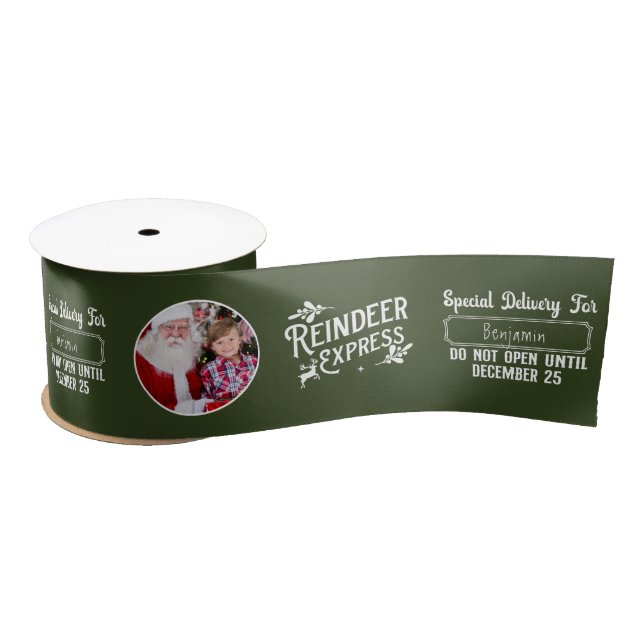 Reindeer Express from Santa Photo Christmas Green Satin Ribbon (Spool)