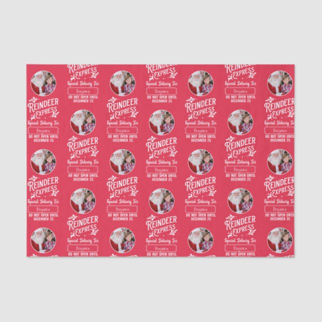 Reindeer Express from Santa Photo Christmas Red Tissue Paper (Front)