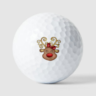 Reindeer face cute glitter red nose golf balls