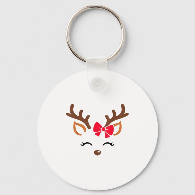 Reindeer Face Gles Christmas Costume Xmas Pajama G Keychain (Front)