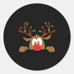 Reindeer Face Matching Family Christmas Deer Girl  Classic Round Sticker