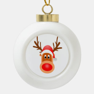 Reindeer face on ceramic ball christmas ornament