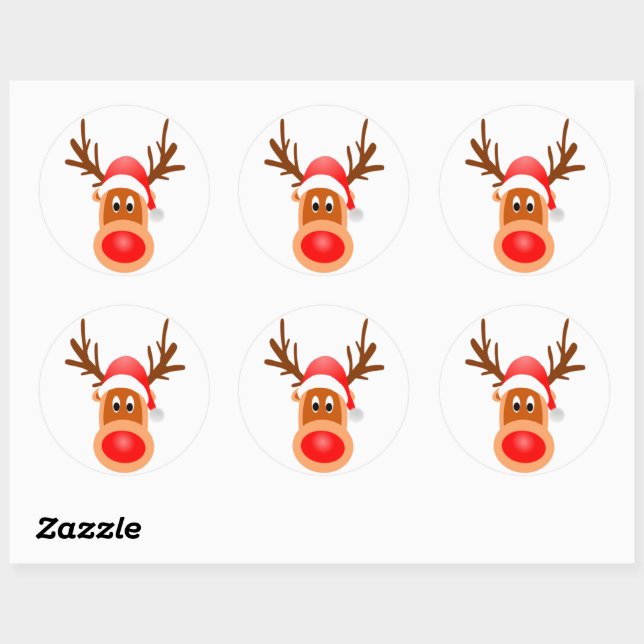 Reindeer face on classic round sticker (Sheet)