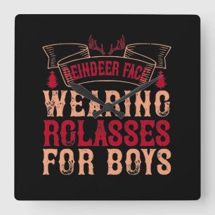 Reindeer Face, Wearing Glasses For Boys Square Wall Clock
