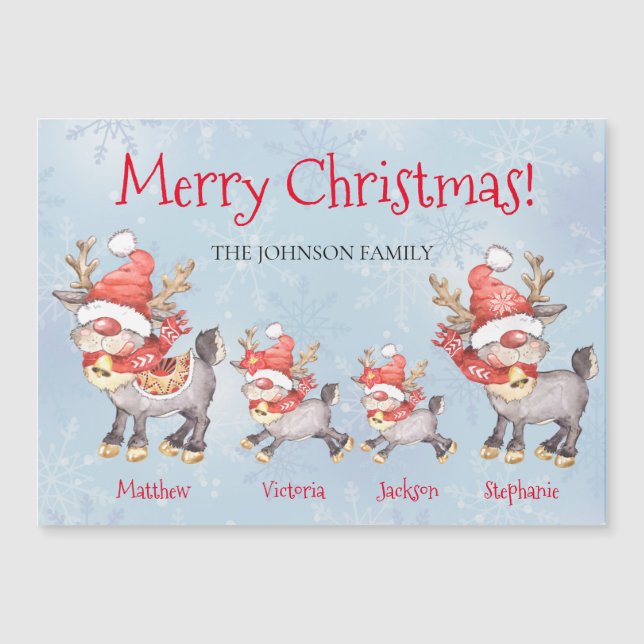 Reindeer Family Carte de Noël Joyeux Personnalisée (Devant)